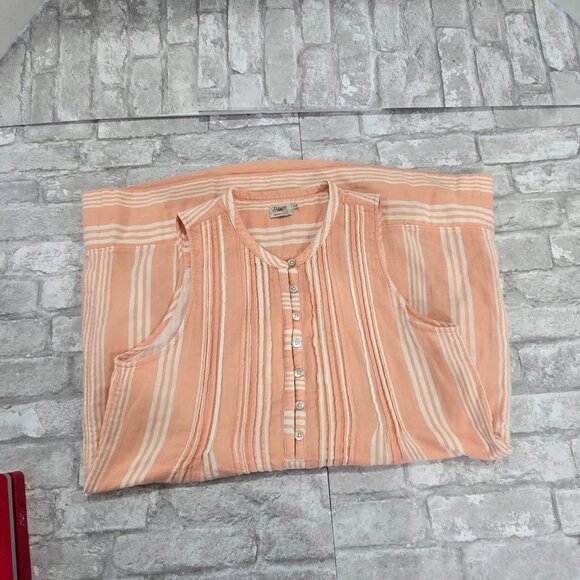FAHERTY Women's Medium Isha Striped 100% Organic Cotton Dress Pockets Peach/Pink - Picture 12 of 13